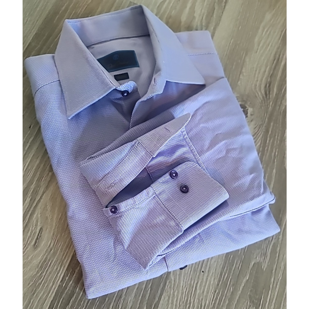 Men David Donahue Trim Lilac Purple Cotton Long Sleeve Shirt 16.5 32/33